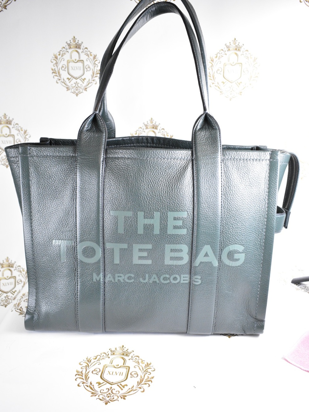 Marc Jacobs Dark Green Leather 'The Tote Bag' with Logo